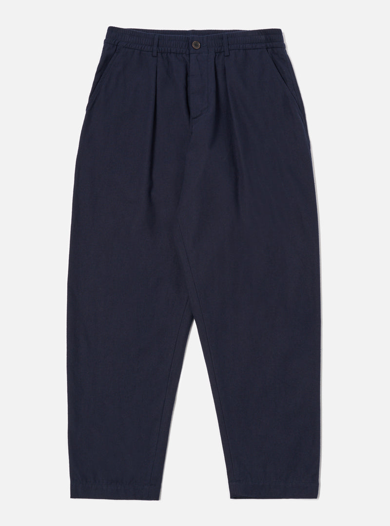 Universal Works Pleated Track Pant in Navy Brushed Moleskin