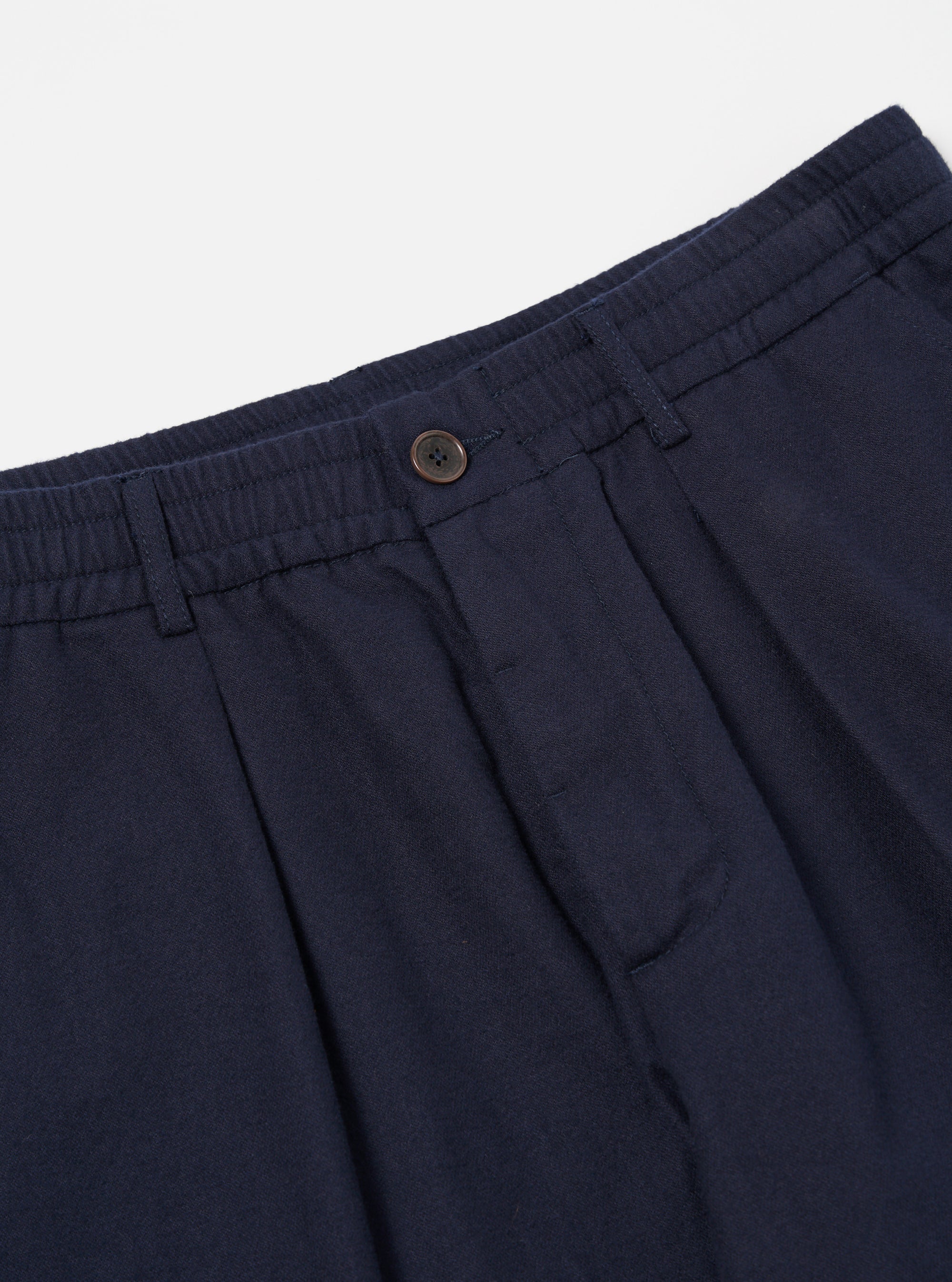 Universal Works Pleated Track Pant in Navy Brushed Moleskin