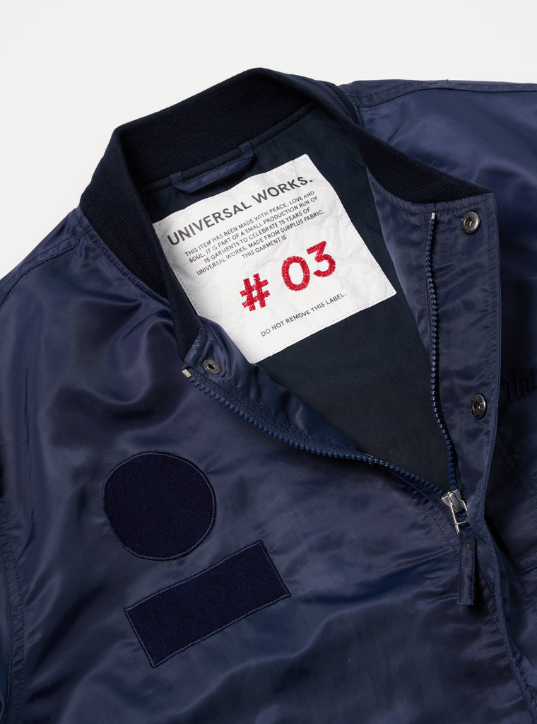 Universal Works Badge Bomber in Navy Flight Nylon