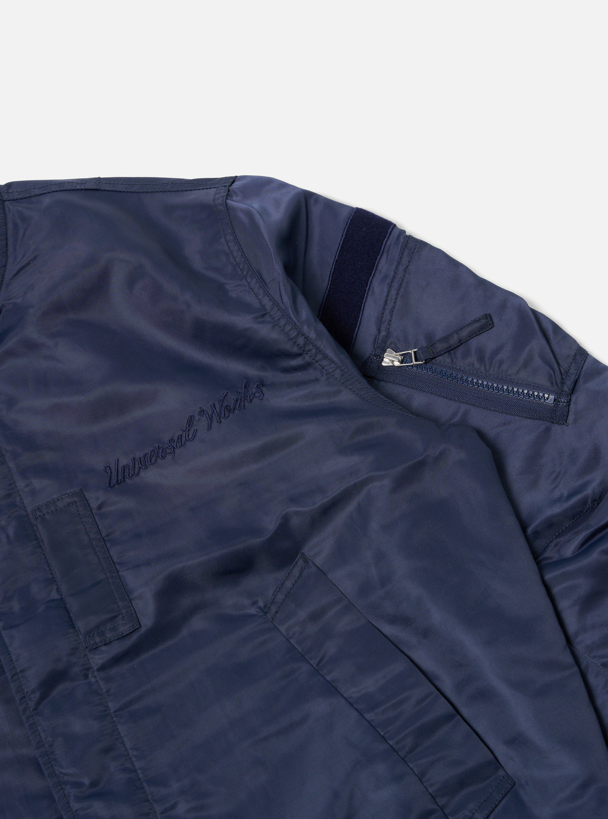 Universal Works Badge Bomber in Navy Flight Nylon