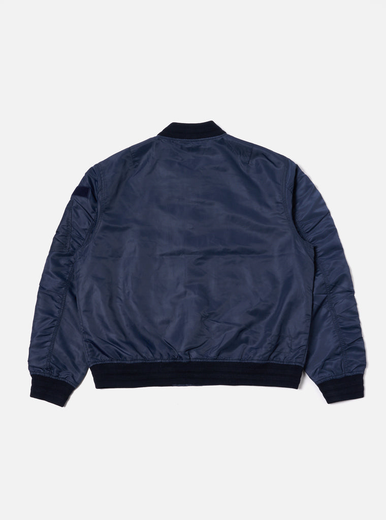 Universal Works Badge Bomber in Navy Flight Nylon