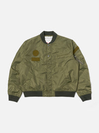 Universal Works Badge Bomber in Olive Flight Nylon