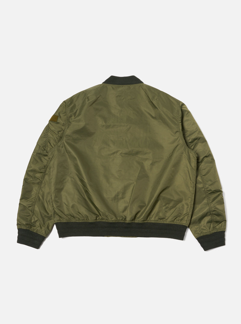 Universal Works Badge Bomber in Olive Flight Nylon