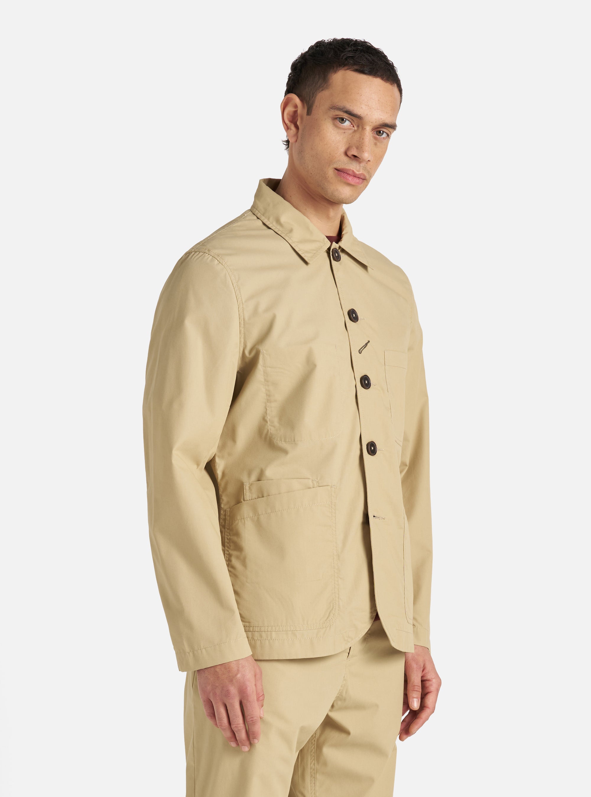 Universal Works Bakers Jacket in Sand Recycled Polytech