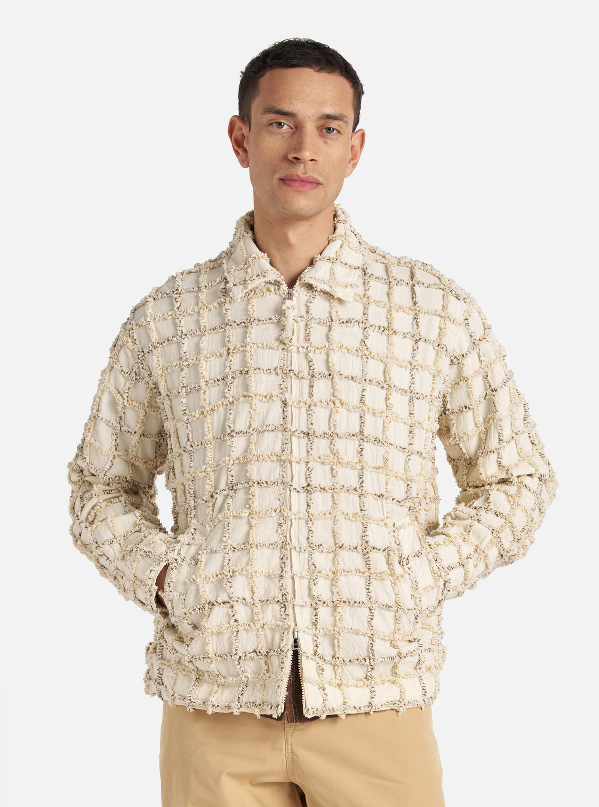 Universal Works Windcheater Jacket in Ecru 3D Check