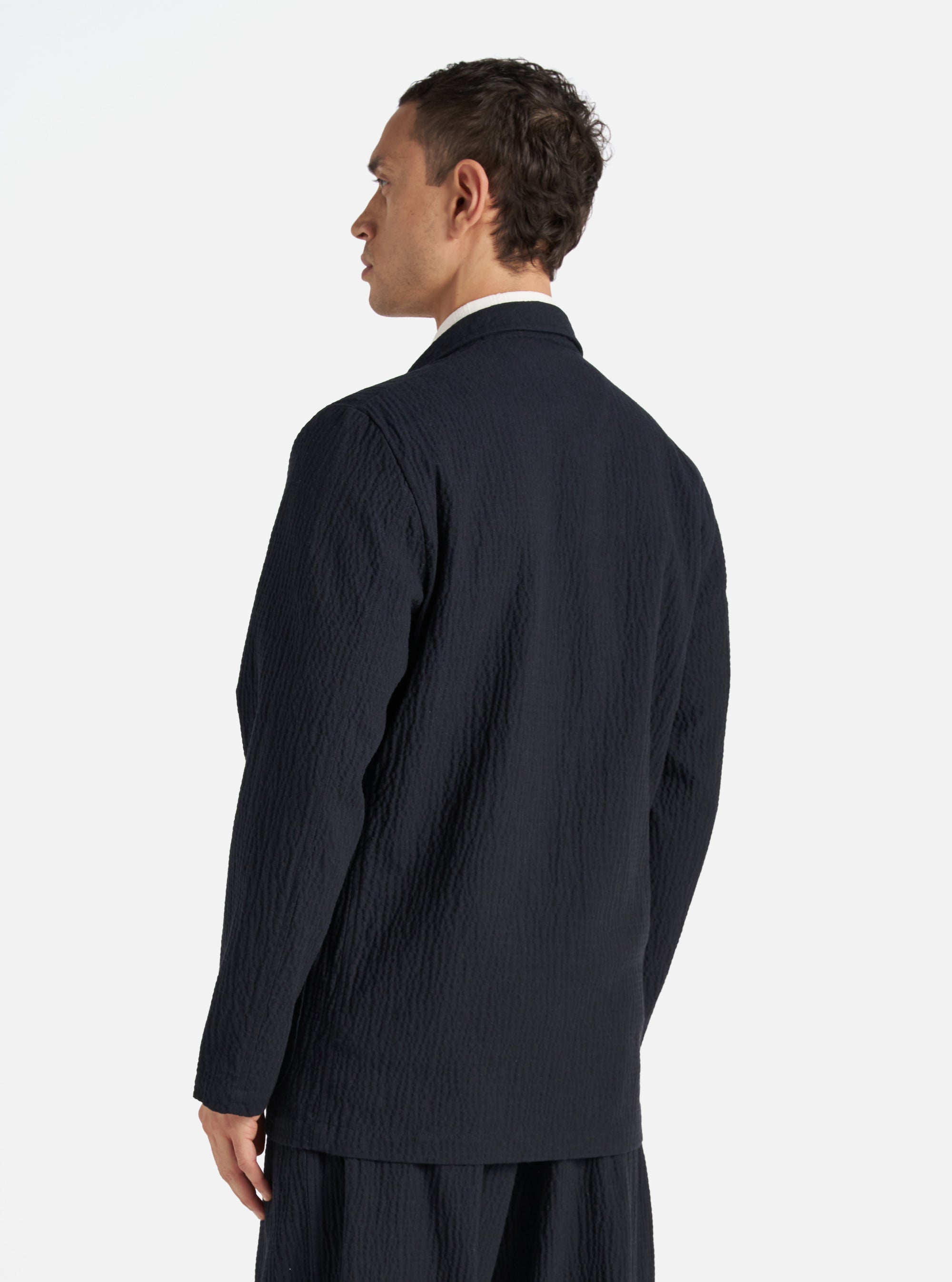 Universal Works Two Button Jacket in Dark Navy Ospina Cotton