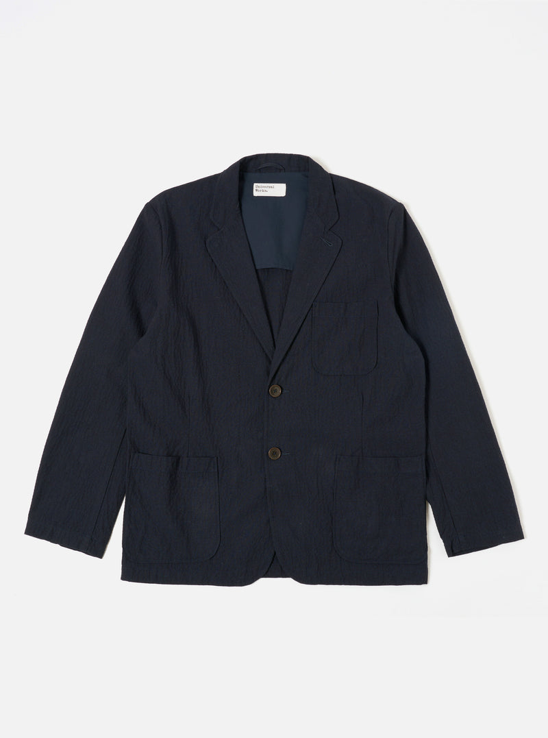 Universal Works Two Button Jacket in Dark Navy Ospina Cotton