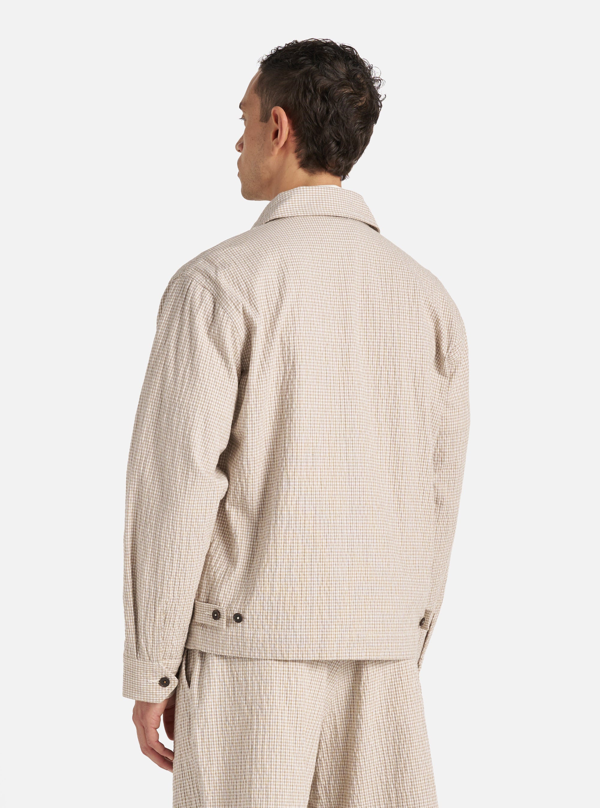 Universal Works Windcheater Jacket in Ecru/Sand Ospina Check Cotton