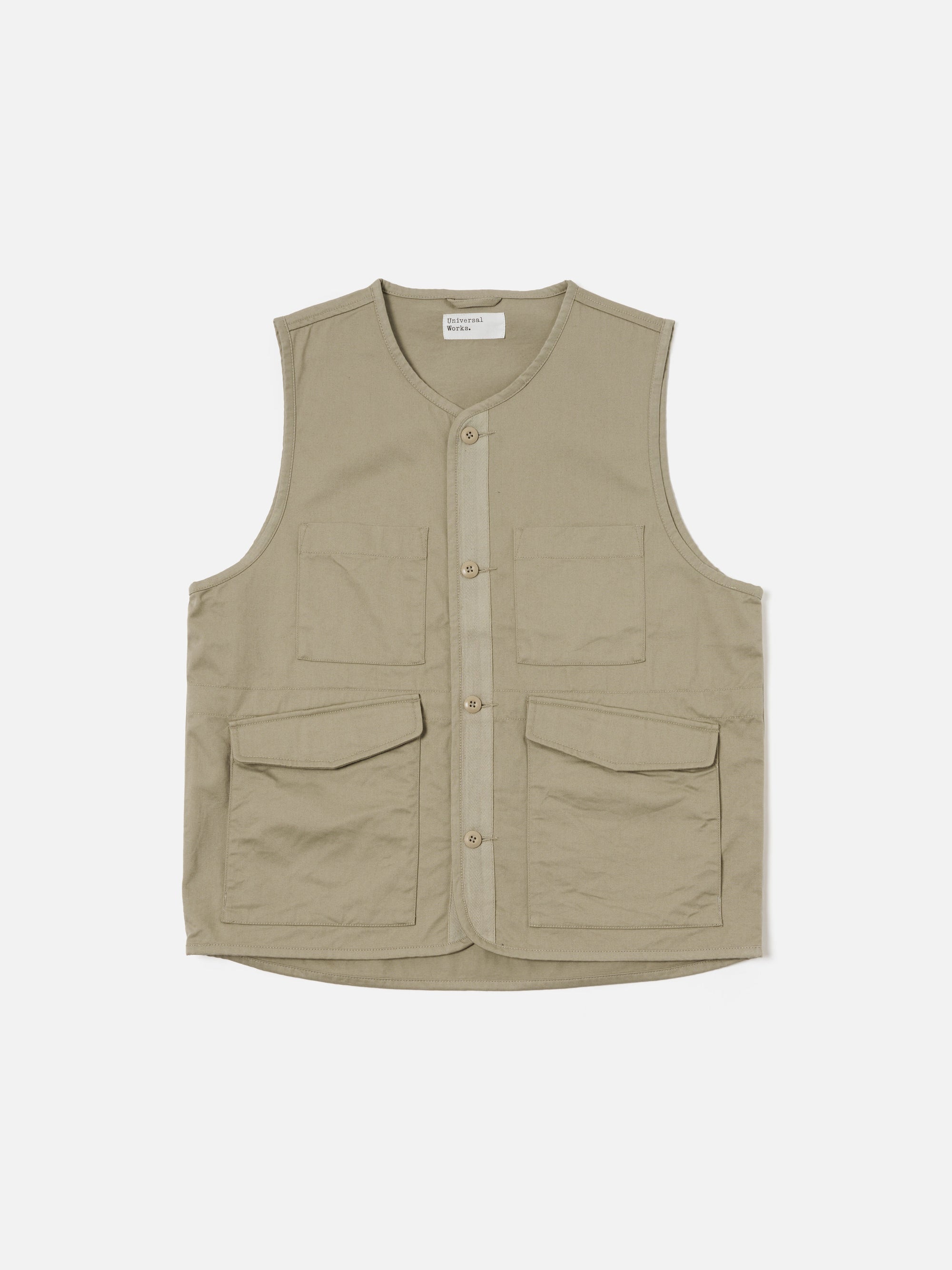 Universal Works 4 Pocket Gilet in Stone Twill