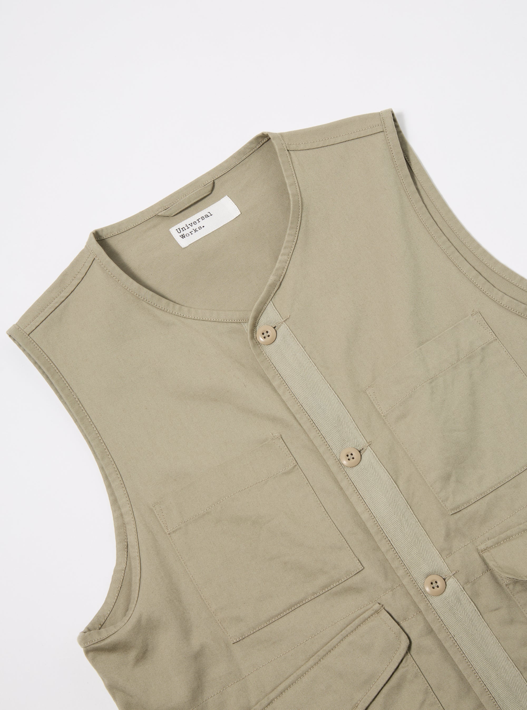 Universal Works 4 Pocket Gilet in Stone Twill