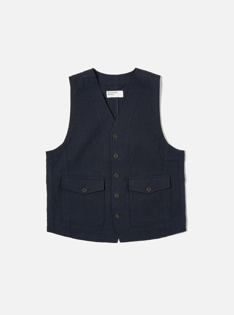 Universal Works Field Waistcoat in Dark Navy Ospina Cotton