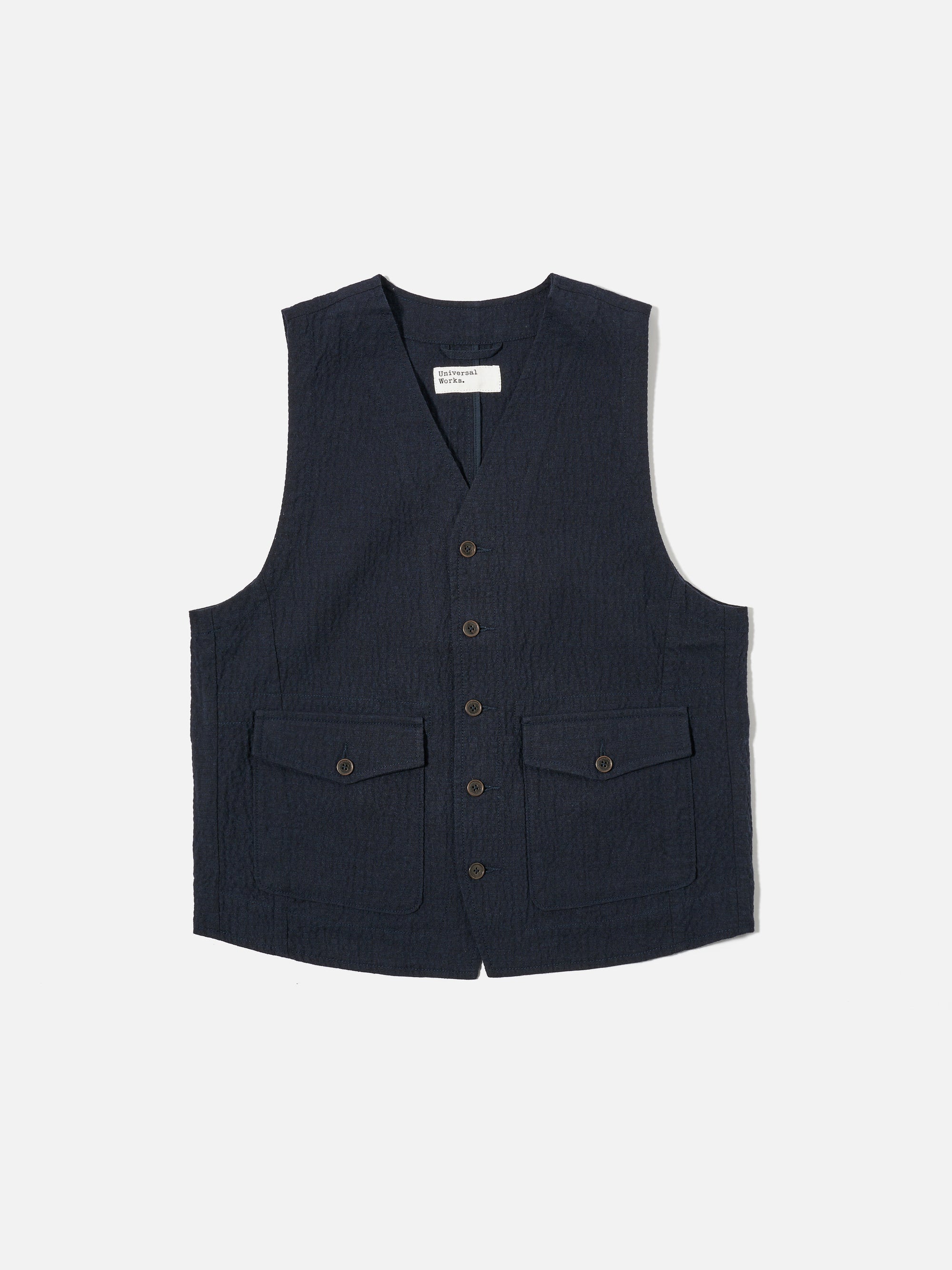 Universal Works Field Waistcoat in Dark Navy Ospina Cotton