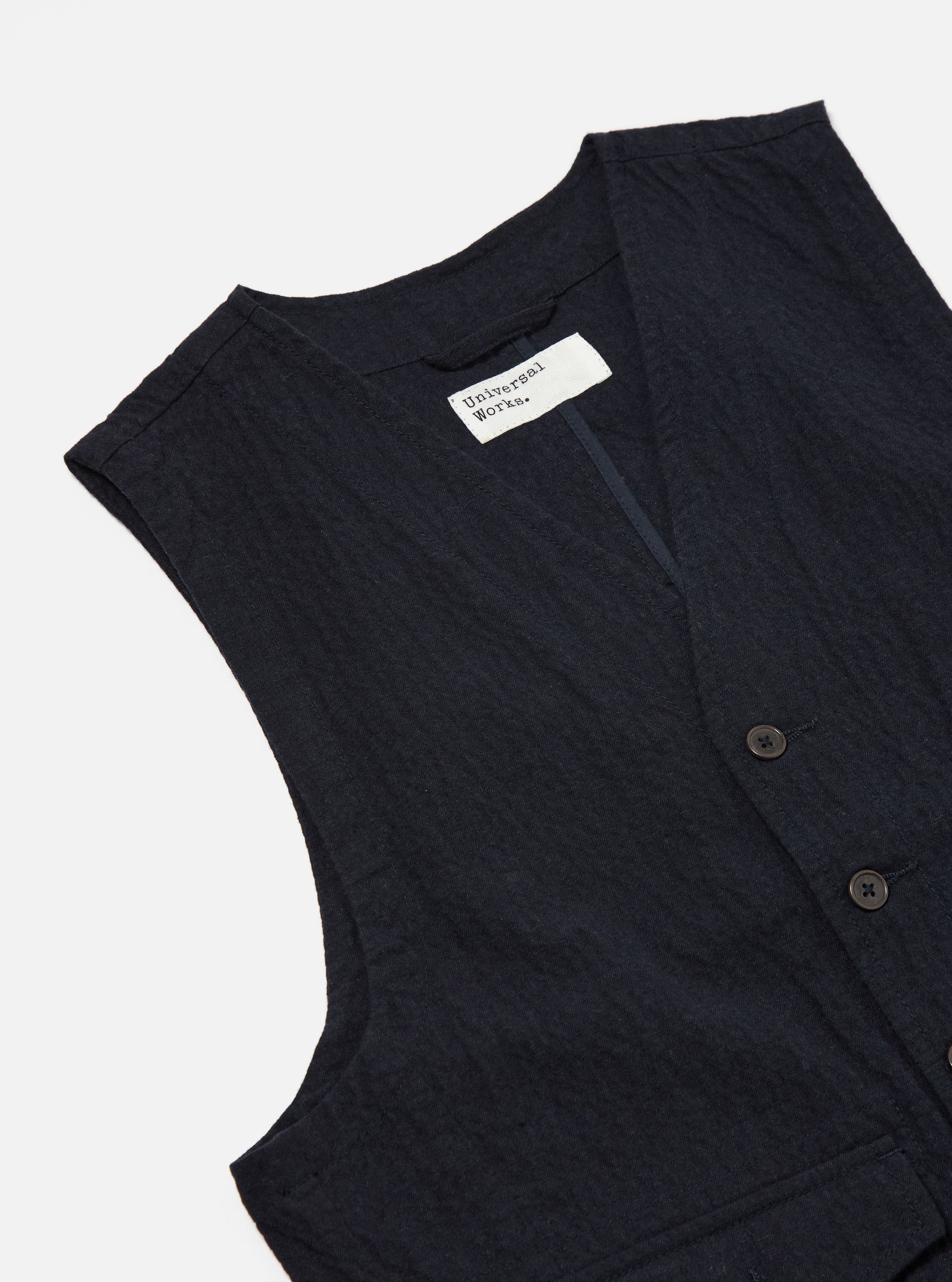 Universal Works Field Waistcoat in Dark Navy Ospina Cotton