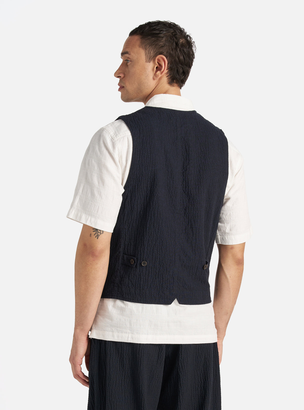 Universal Works Field Waistcoat in Dark Navy Ospina Cotton