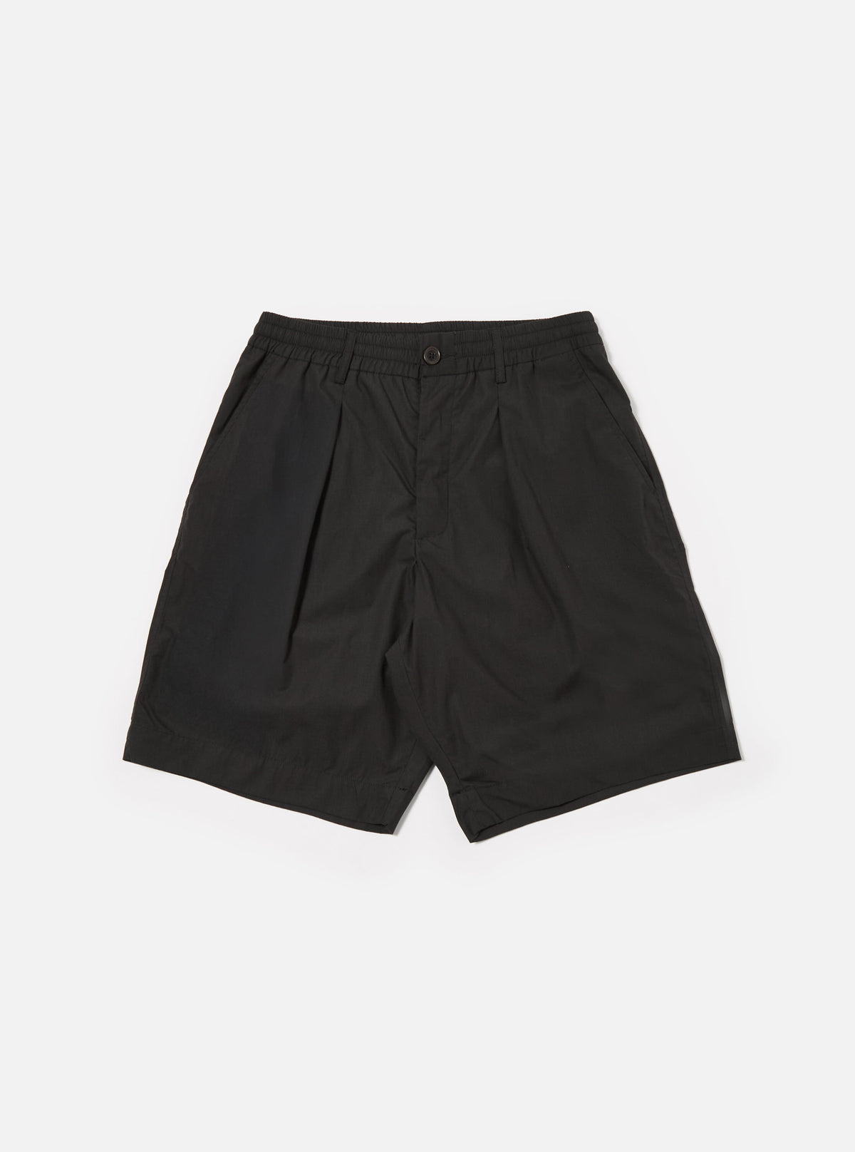 Universal Works Pleated Track Short in Black Recycled Polytech