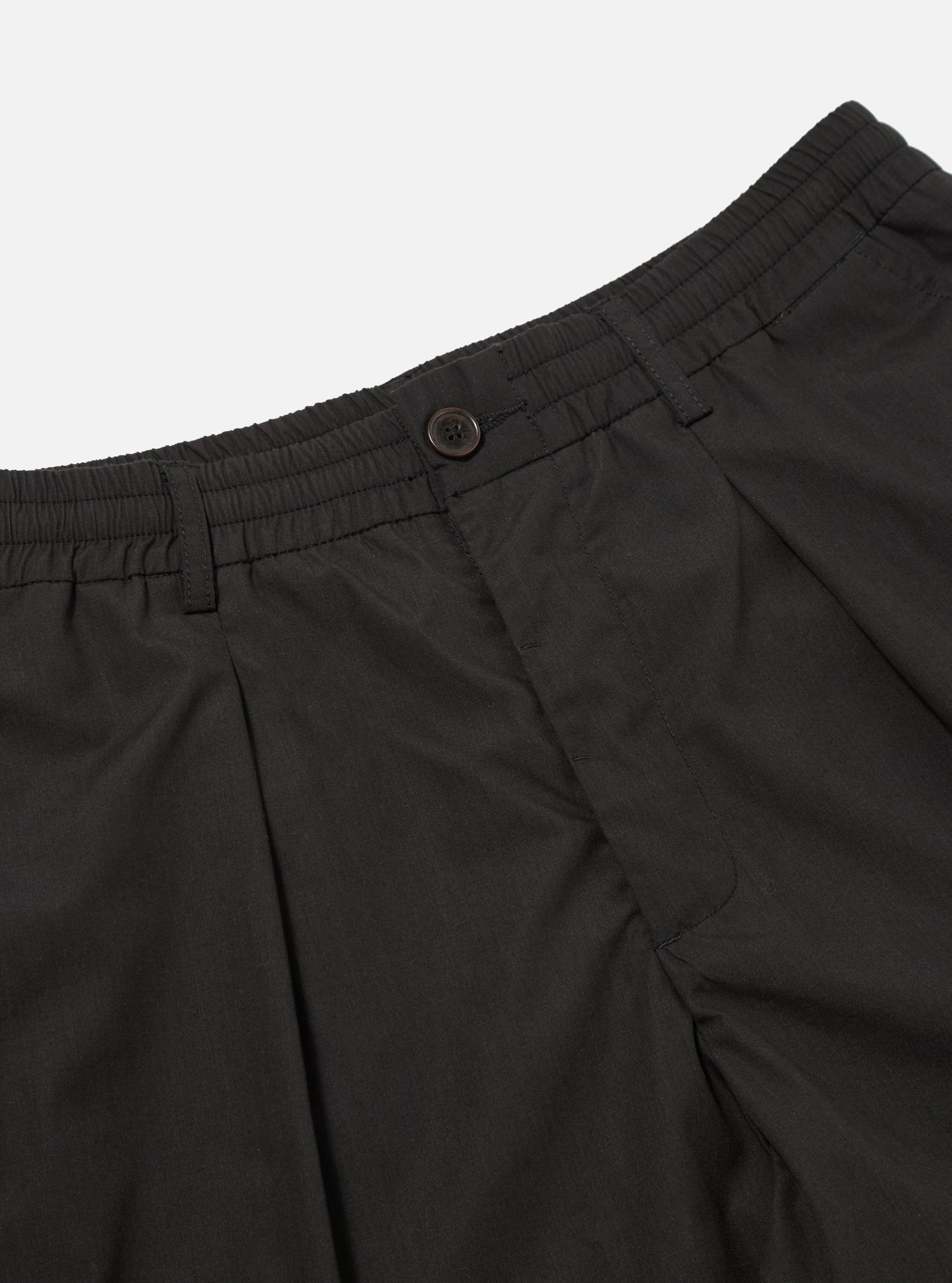 Universal Works Pleated Track Short in Black Recycled Polytech