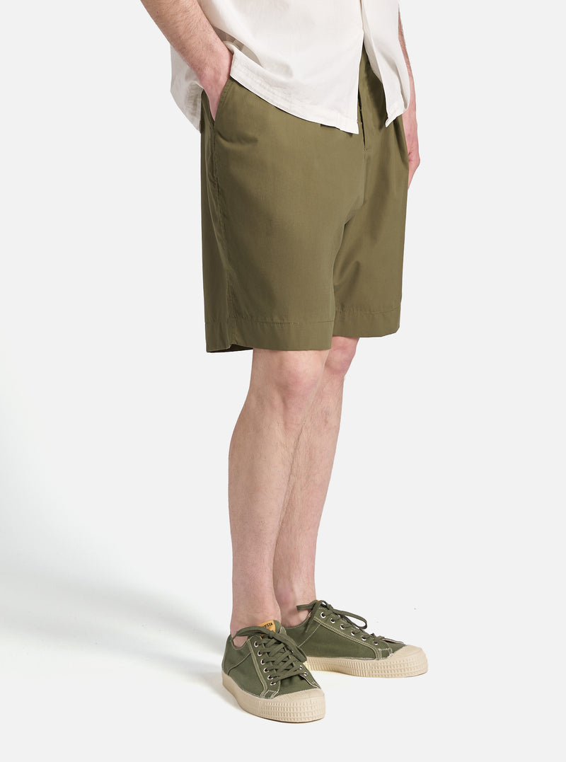 Universal Works Pleated Track Short in Olive Recycled Polytech