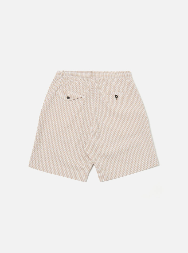 Universal Works Pleated Track Short in Ecru/Sand Ospina Check Cotton