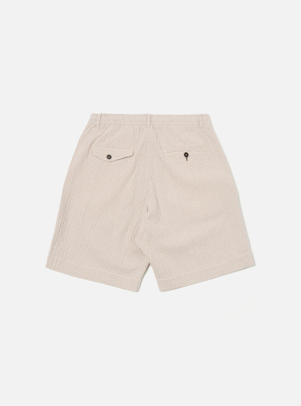 Universal Works Pleated Track Short in Ecru/Sand Ospina Check Cotton