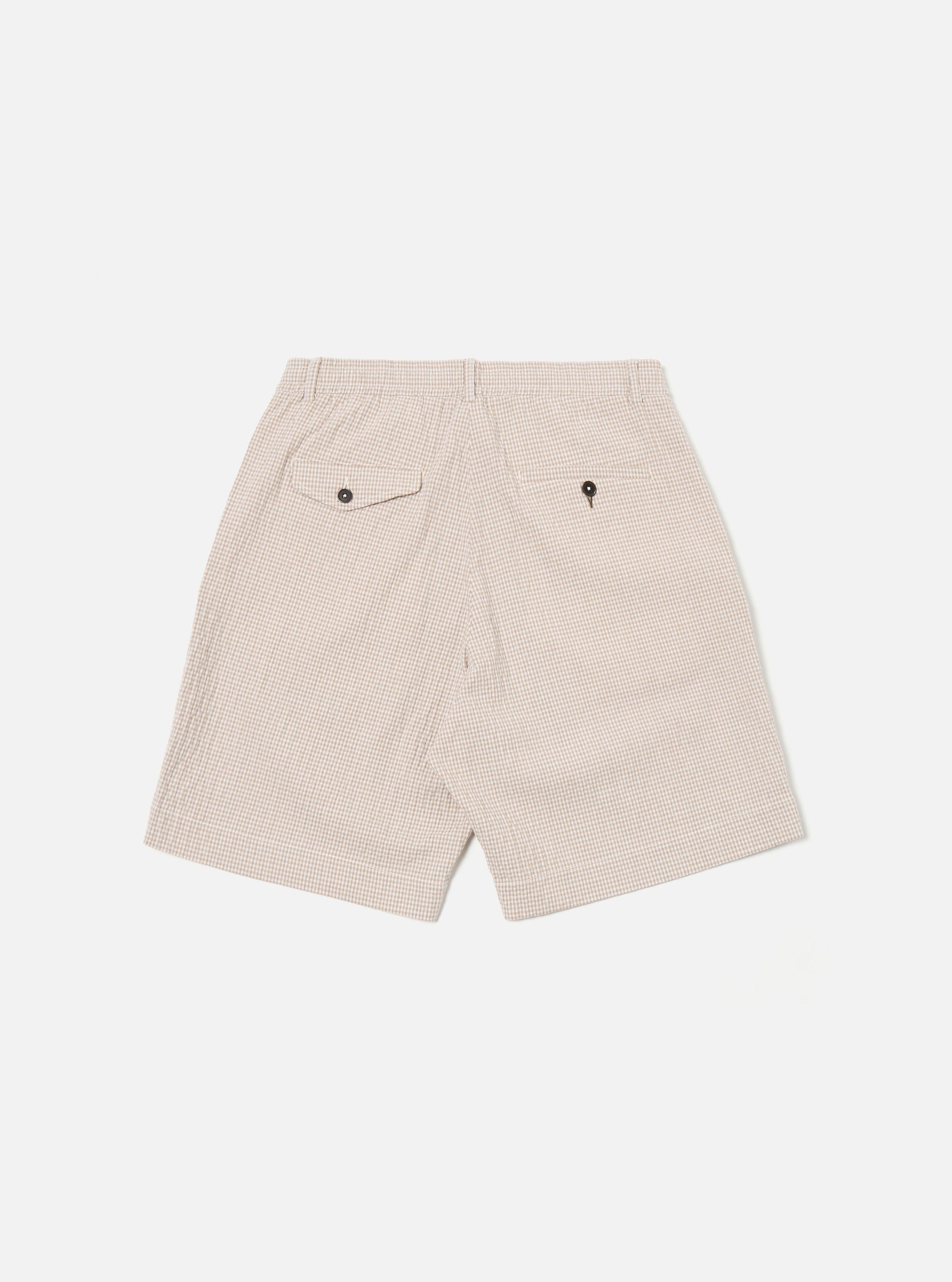 Universal Works Pleated Track Short in Ecru/Sand Ospina Check Cotton