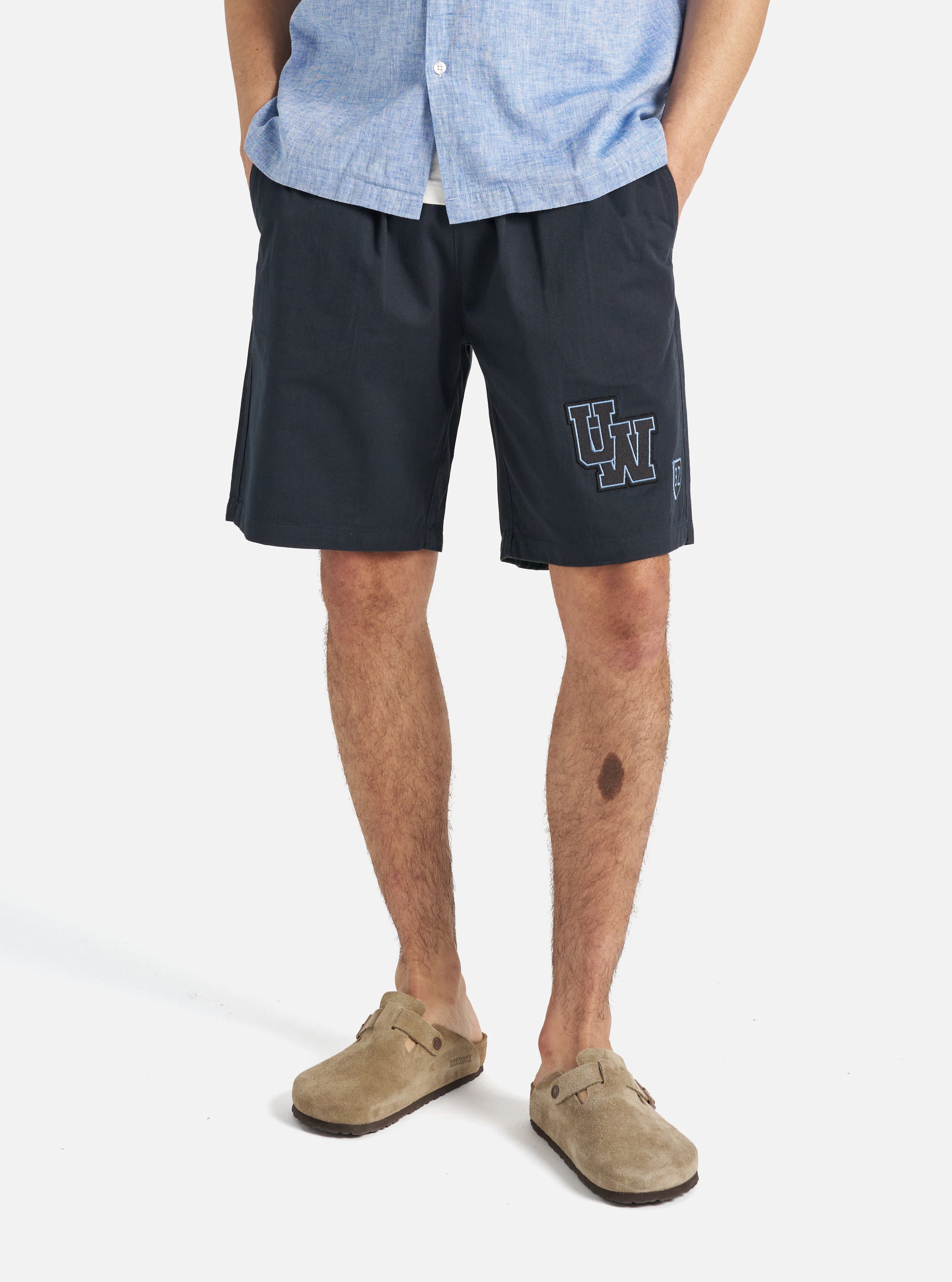 Universal Works Simple Short in Navy Twill/Badges