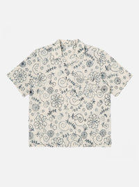 Universal Works Camp Shirt in Ecru Charcoal Kantha Cotton