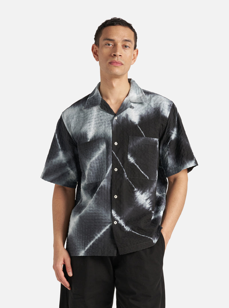 Universal Works Camper Shirt in Charcoal Tie N Dye Seersucker