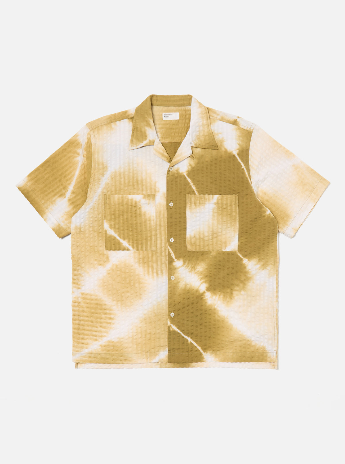 Universal Works Camper Shirt in Khaki Tie N Dye Seersucker