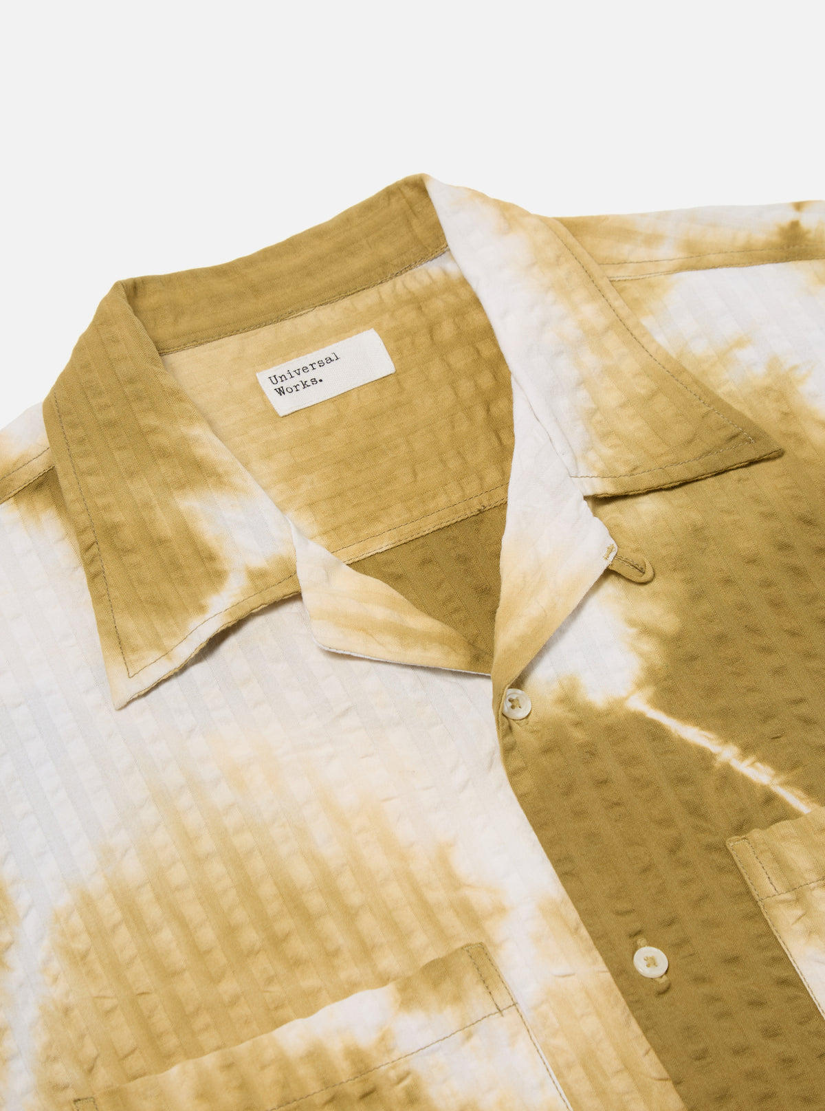 Universal Works Camper Shirt in Khaki Tie N Dye Seersucker