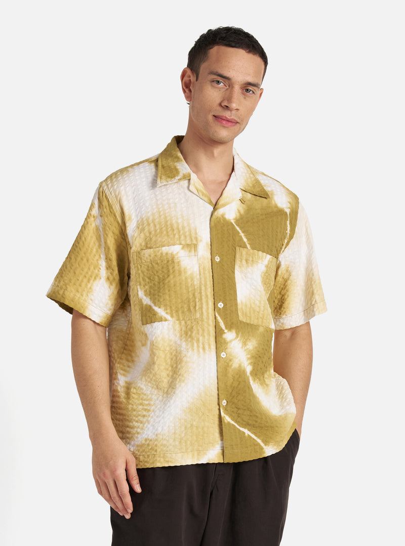 Universal Works Camper Shirt in Khaki Tie N Dye Seersucker