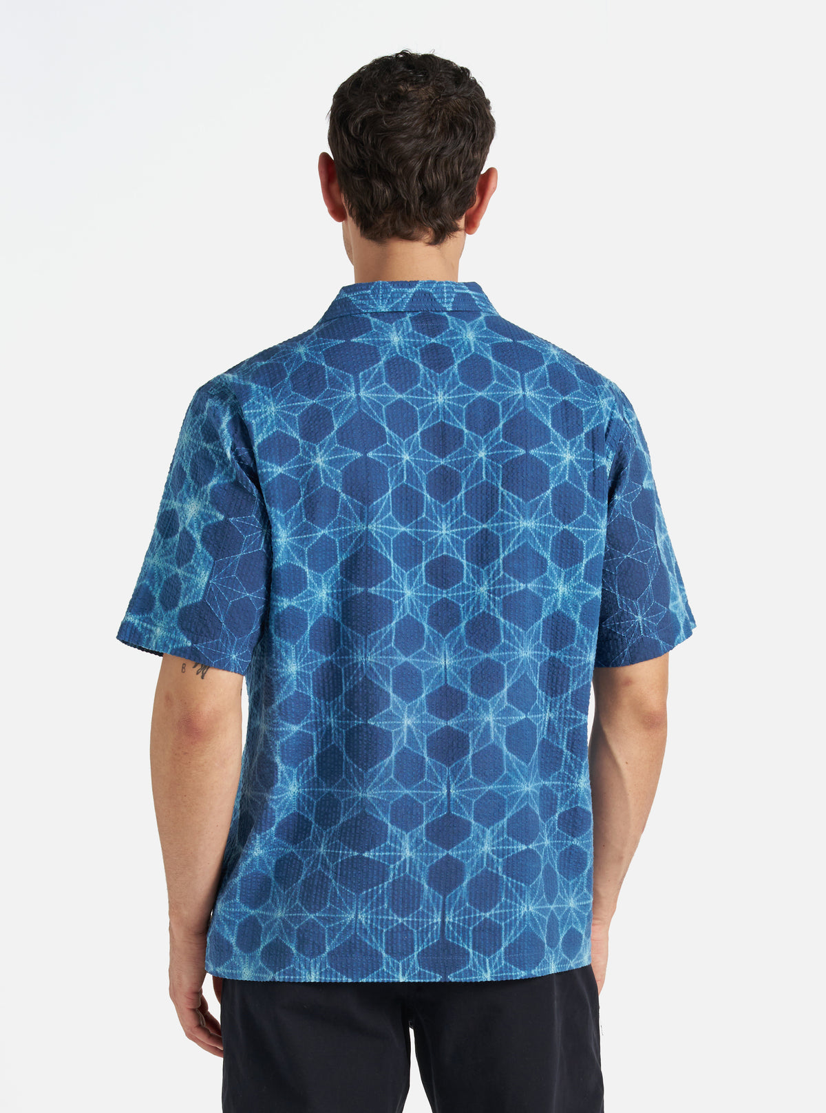 Universal Works Road Shirt in Indigo Needle Tye N Dye