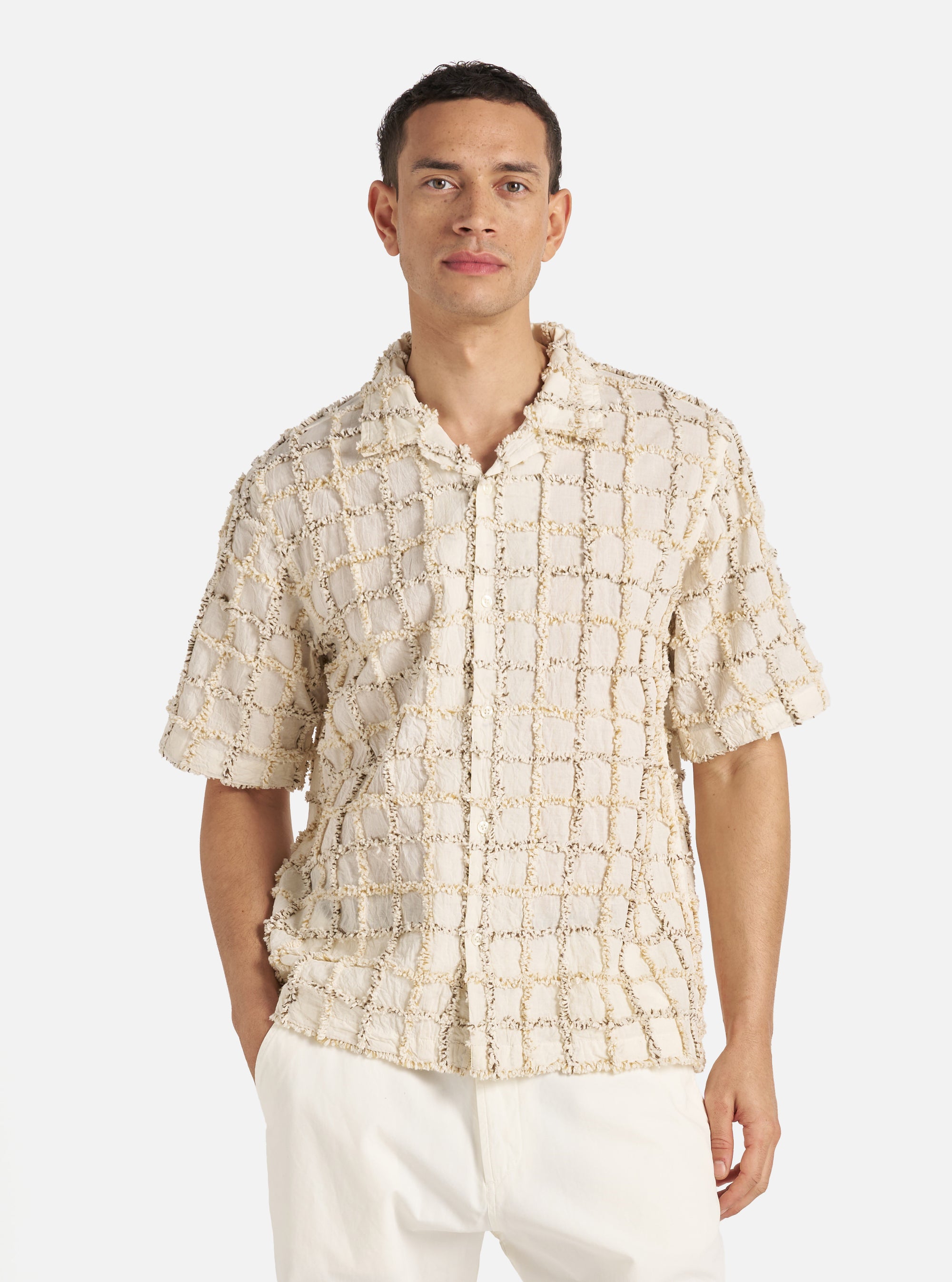 Universal Works Road Shirt in Ecru 3D Check