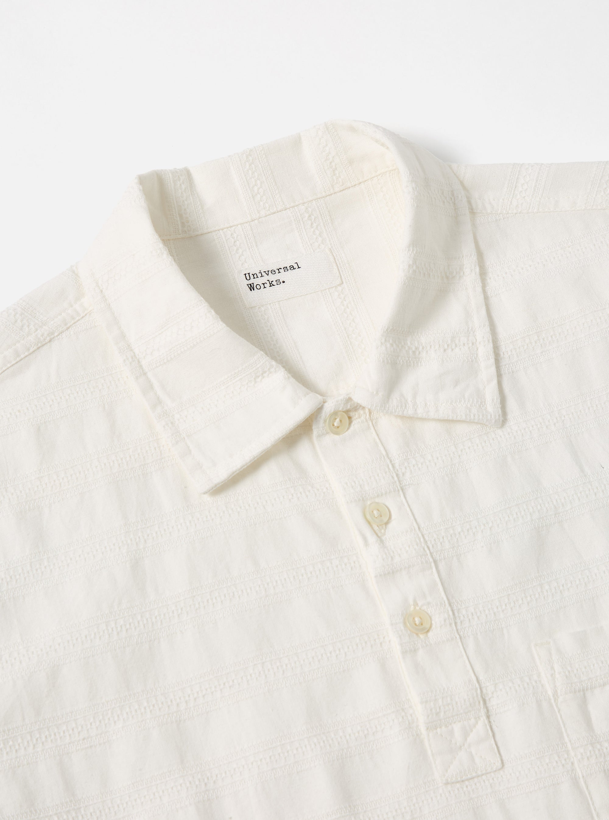 Universal Works Pullover SS Shirt in Ecru Nippon Self Stripe