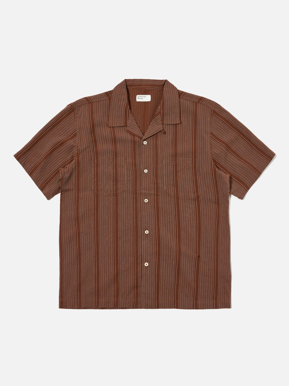 Universal Works Sal Road Shirt in Brown Kantha Stripe