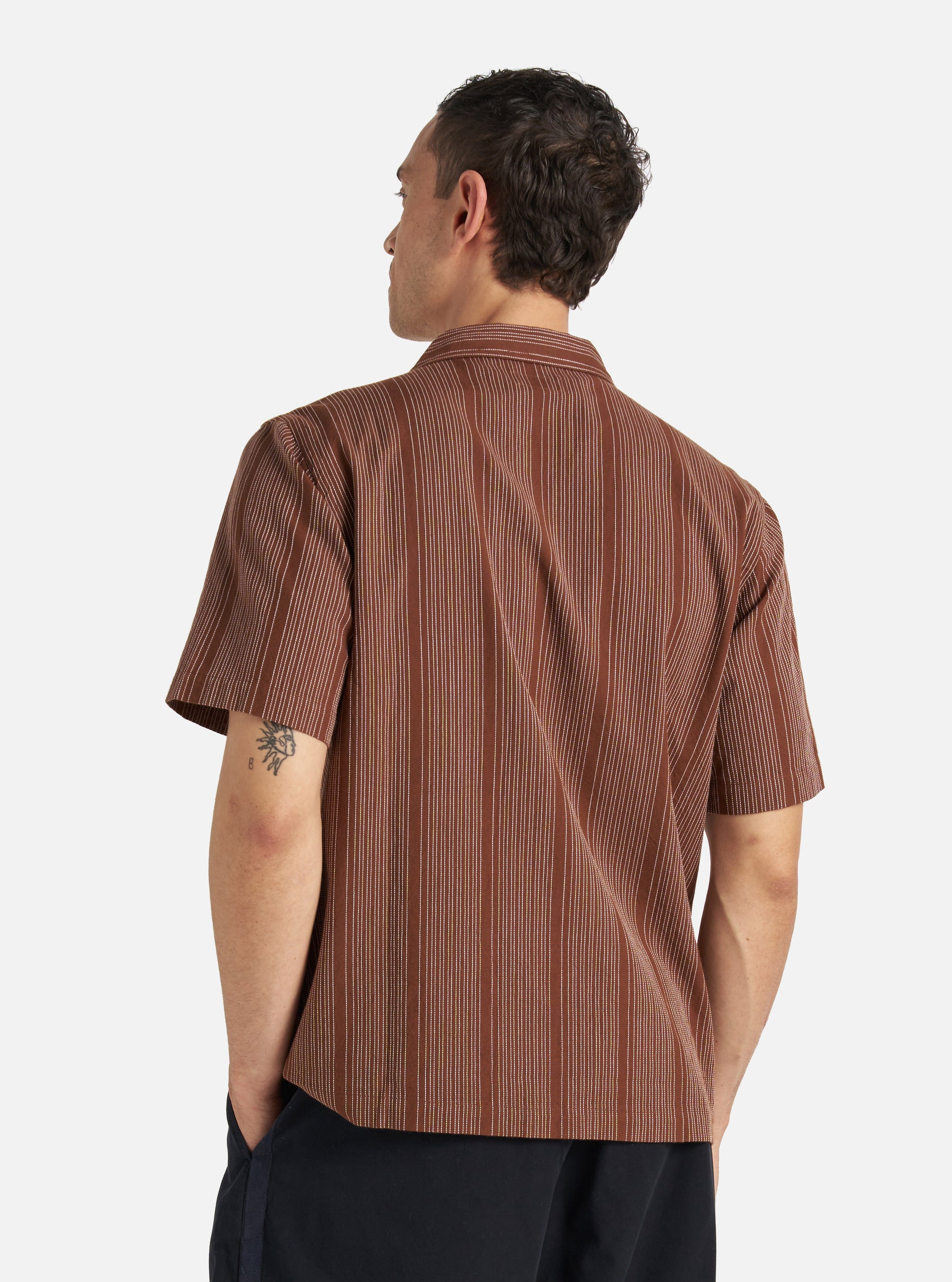 Universal Works Sal Road Shirt in Brown Kantha Stripe