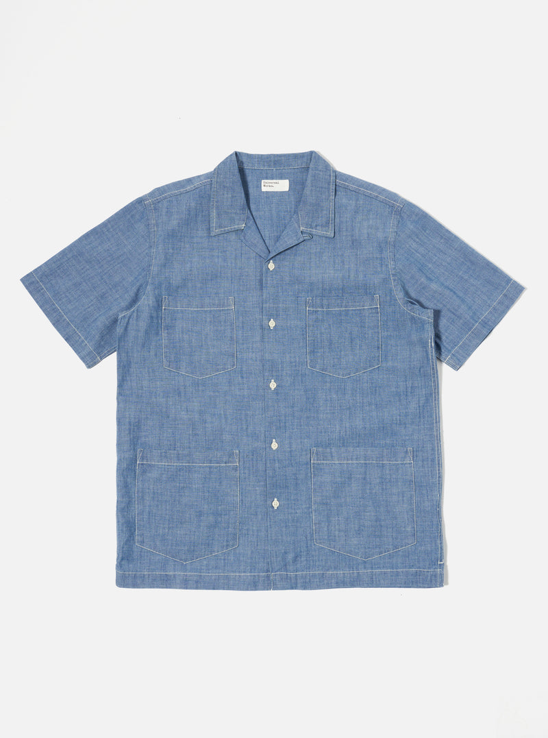 Universal Works Summer Overshirt in Washed Indigo Chambray