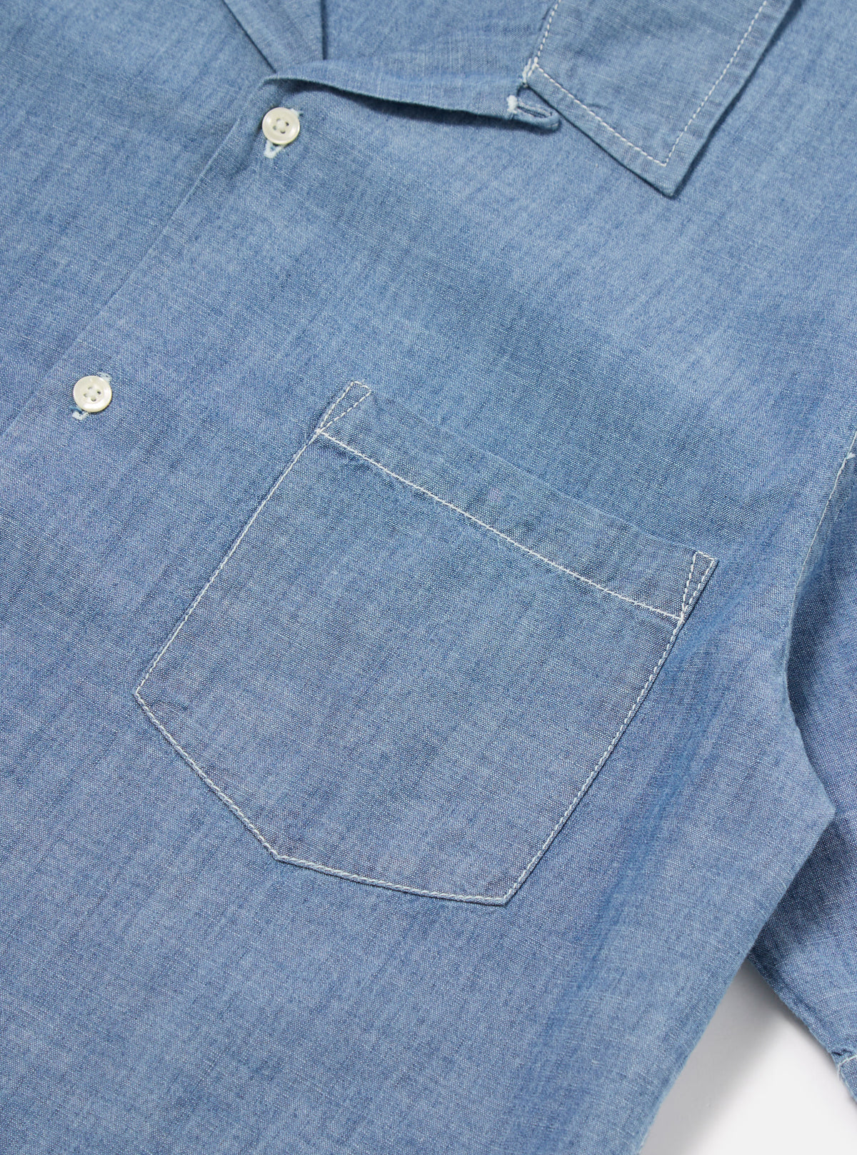 Universal Works Summer Overshirt in Washed Indigo Chambray