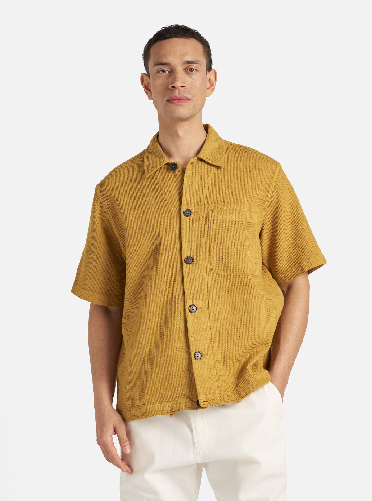 Universal Works Tech Overshirt in Camel Nippon Waffle