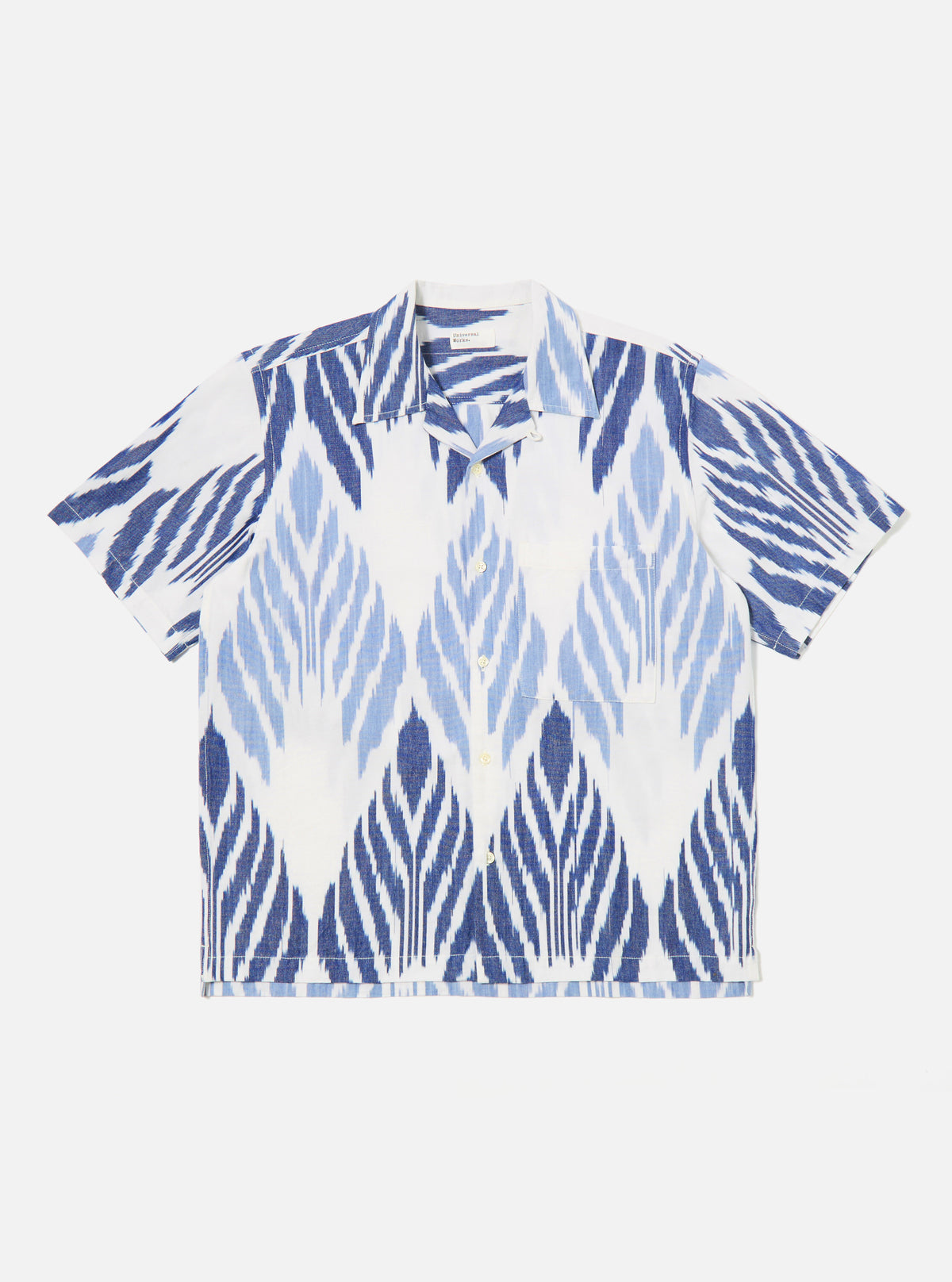 Universal Works Camp Shirt in Blue Peacock Ikat