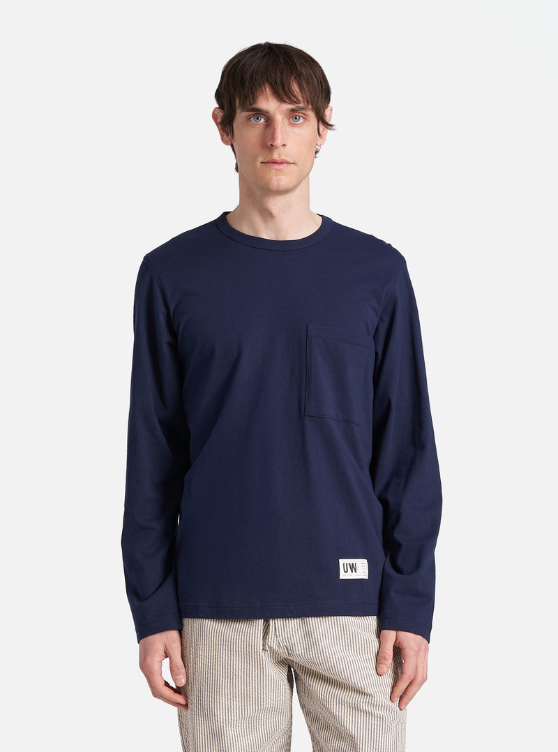 Universal Works L/S Tee in Navy Single Jersey