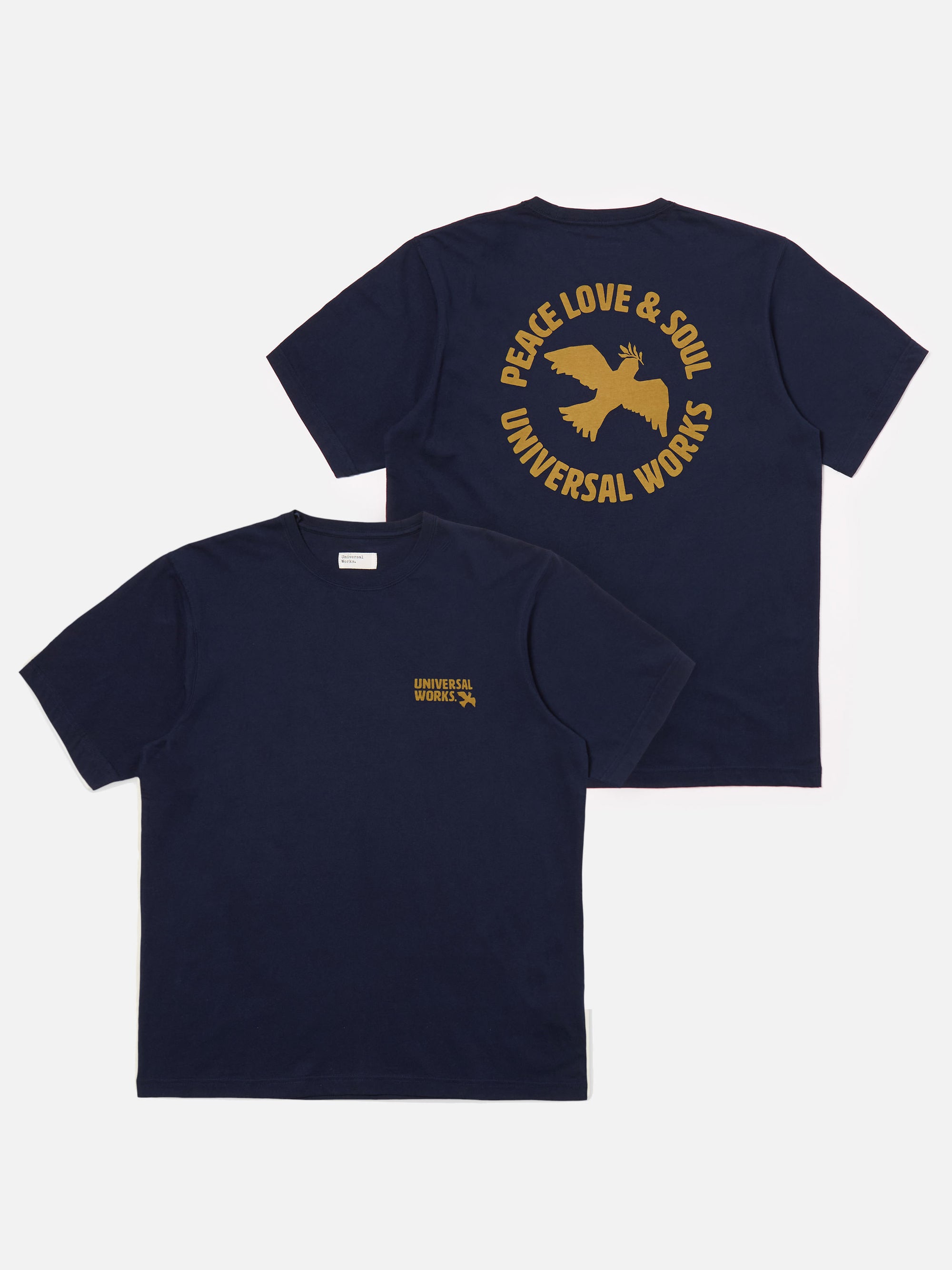 Universal Works Pls Print Tee in Navy Single Jersey Pls