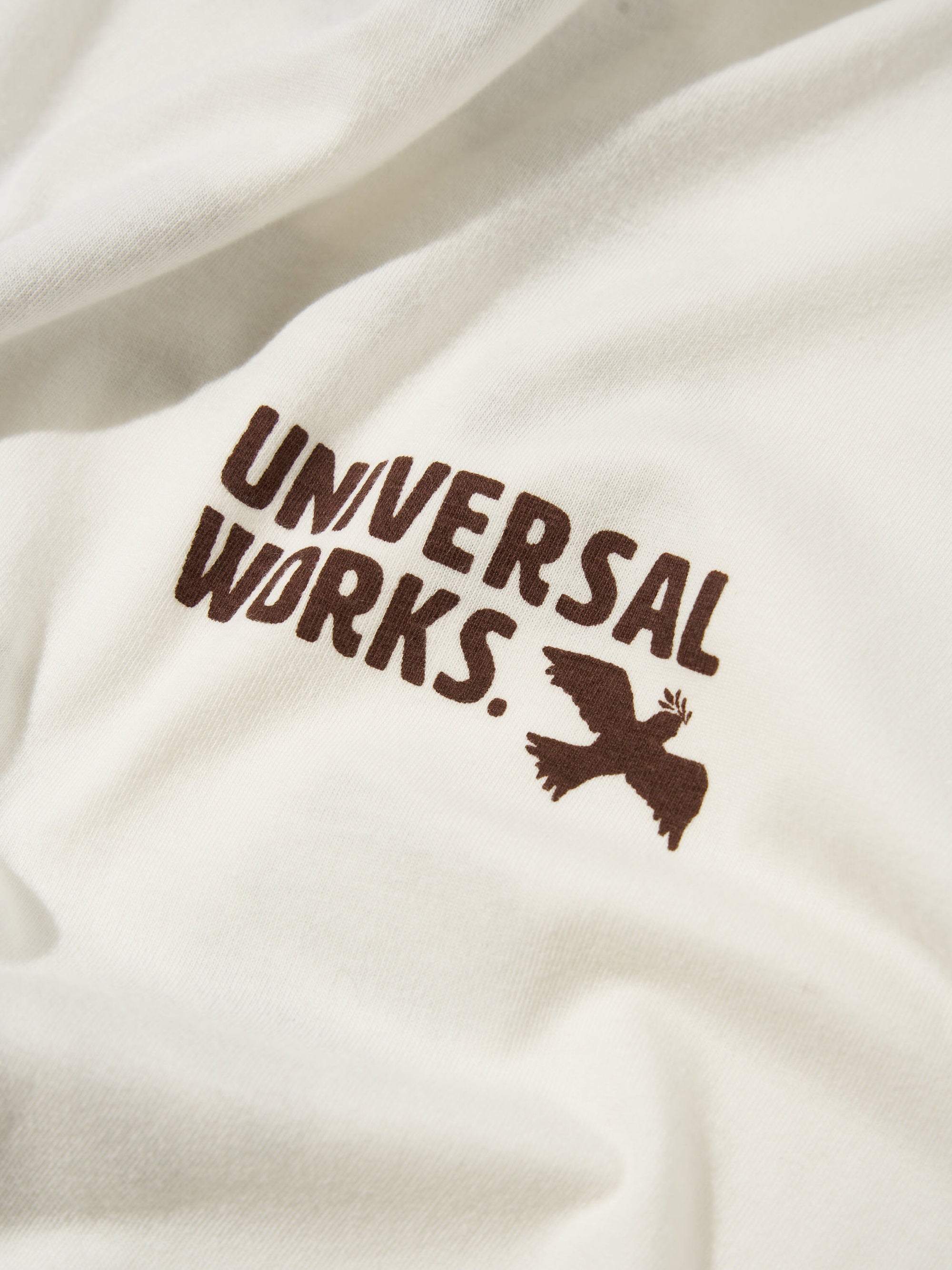 Universal Works Pls Print Tee in Ecru Single Jersey Pls