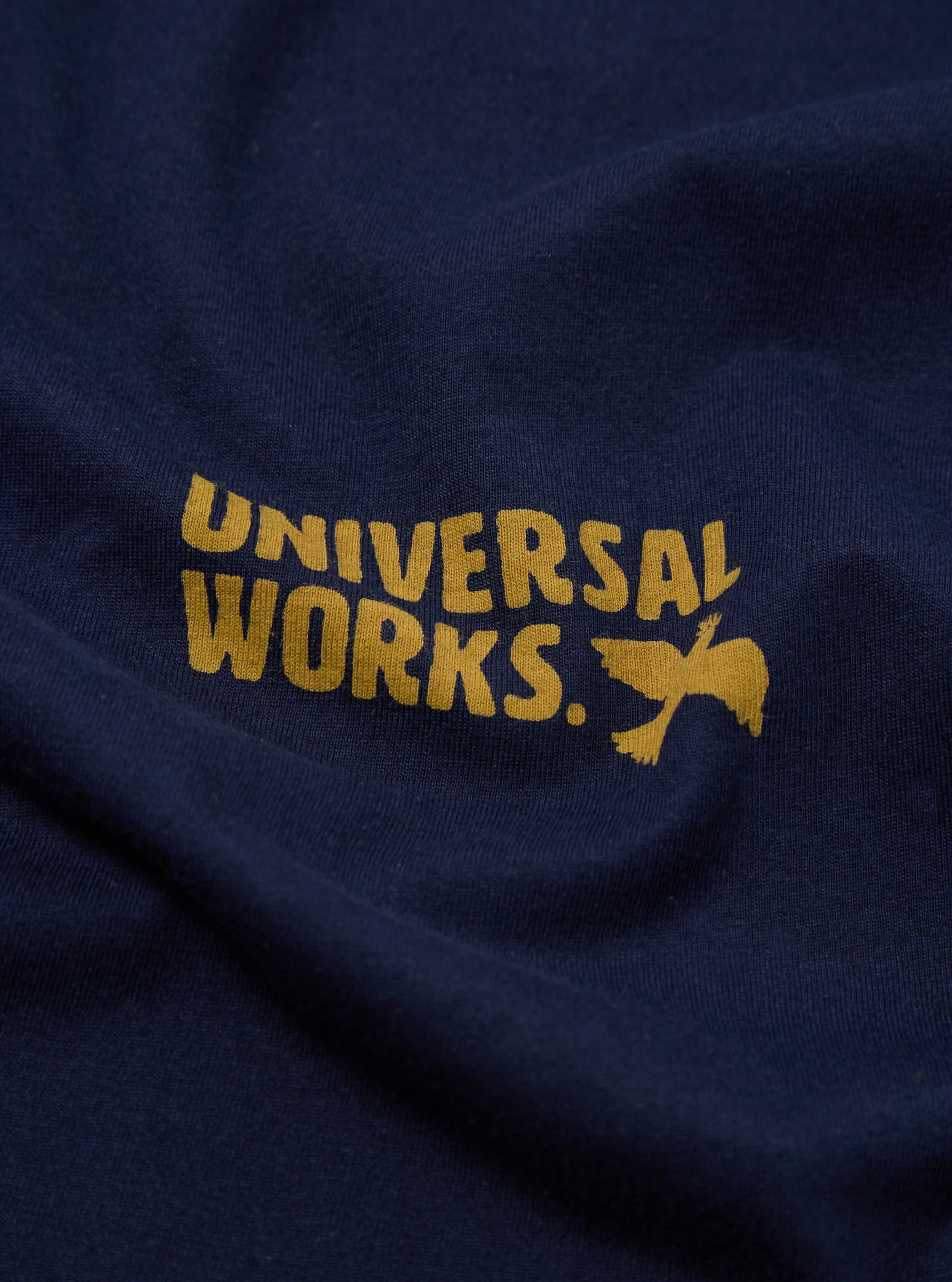 Universal Works Pls Print Tee in Navy Single Jersey Pls