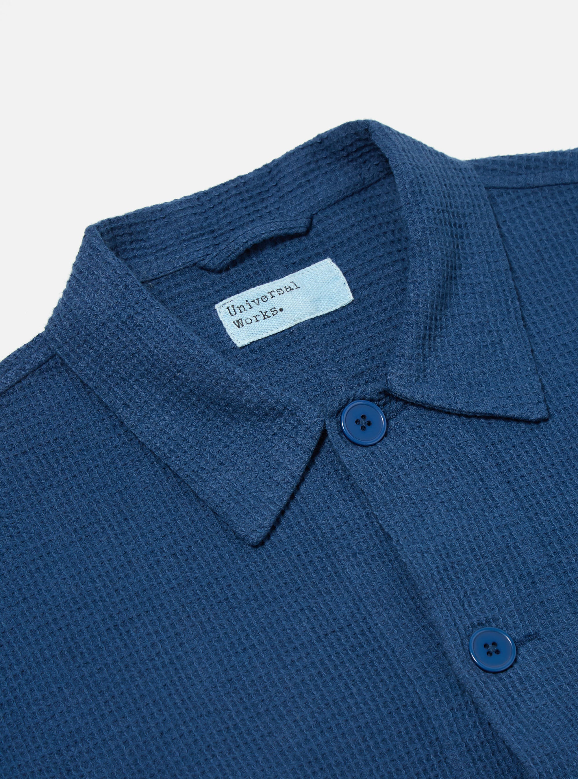 Universal Works Travail Overshirt in Navy Nippon Waffle