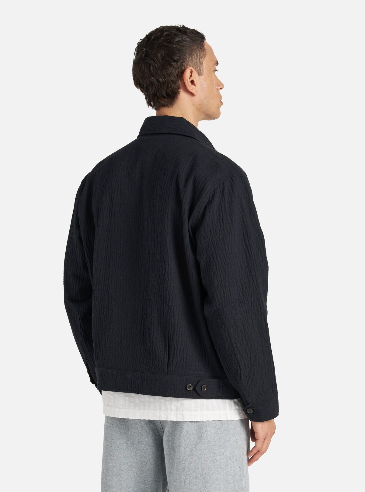 Universal Works E130 Jacket in Dark Navy Ospina Cotton