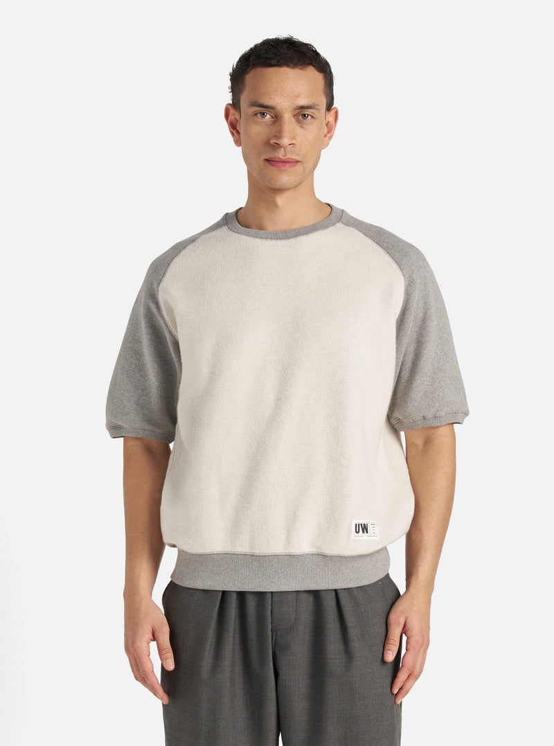 Universal Works Short Sleeve Crew in Grey Marl Brush Back Sweat