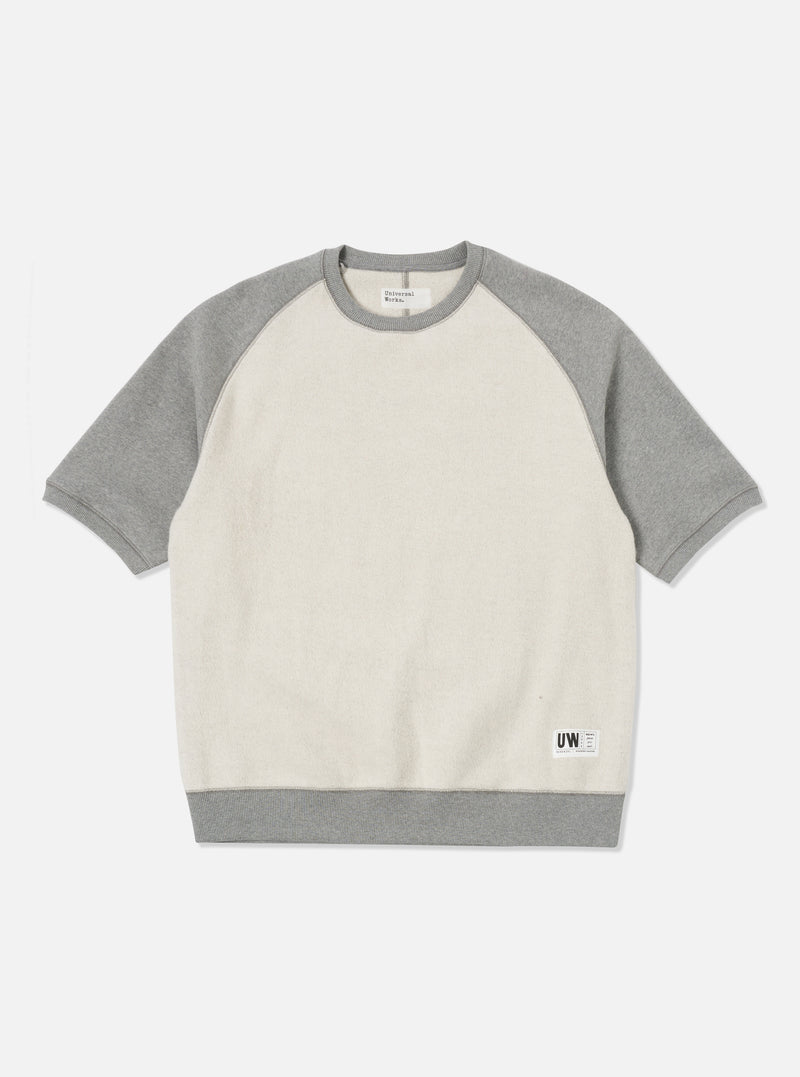 Universal Works Short Sleeve Crew in Grey Marl Brush Back Sweat