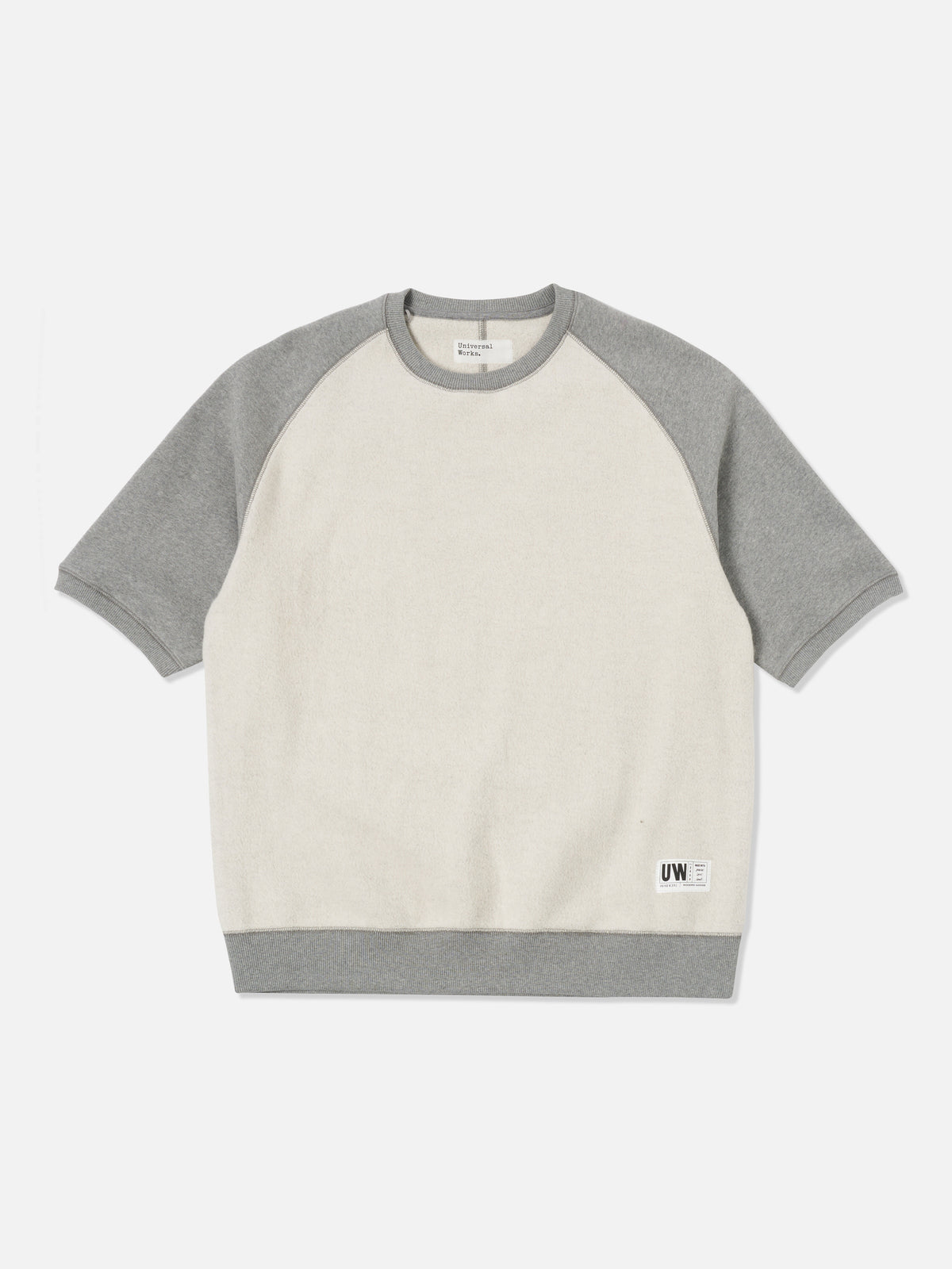 Universal Works Short Sleeve Crew in Grey Marl Brush Back Sweat