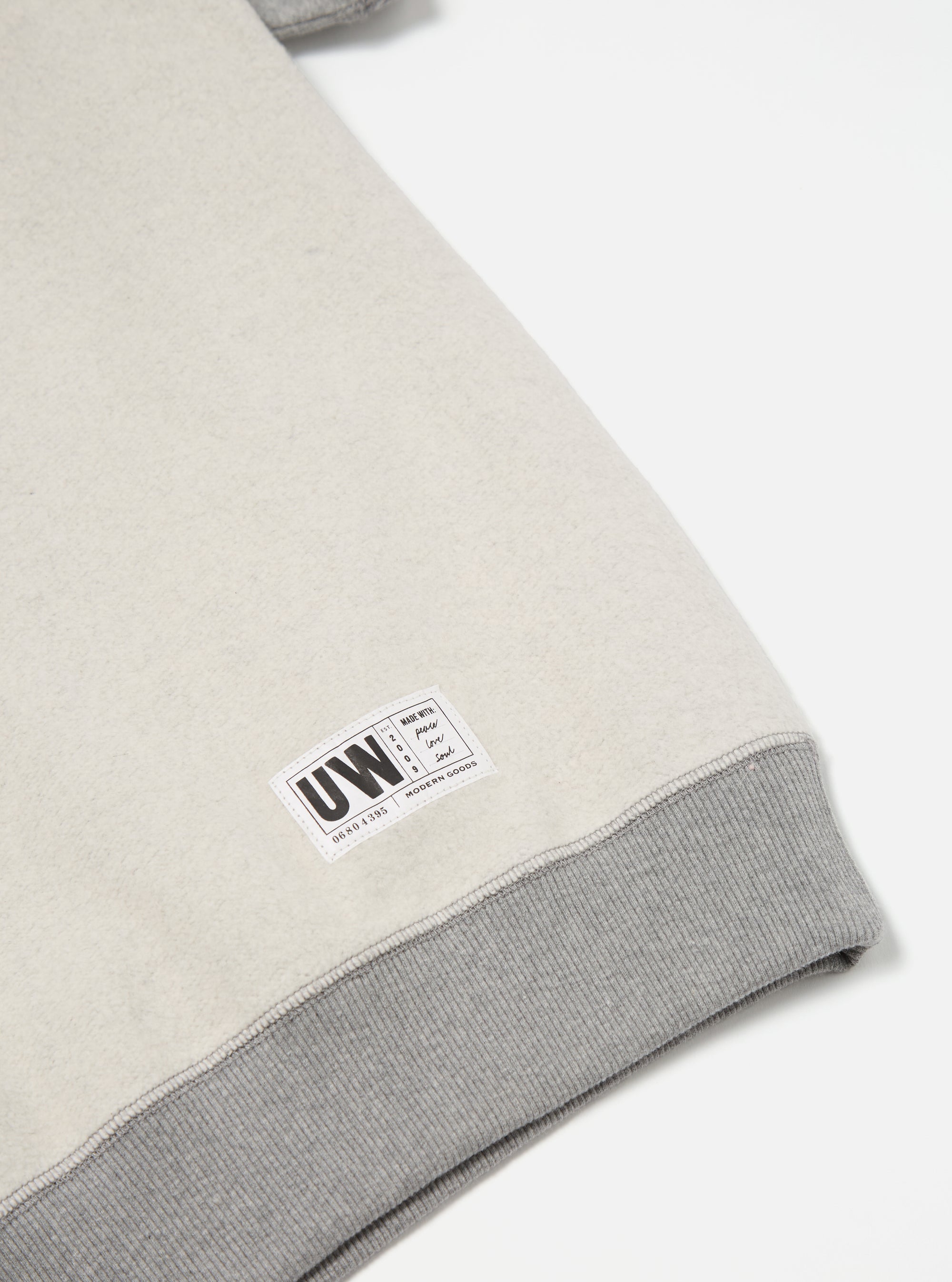 Universal Works Short Sleeve Crew in Grey Marl Brush Back Sweat