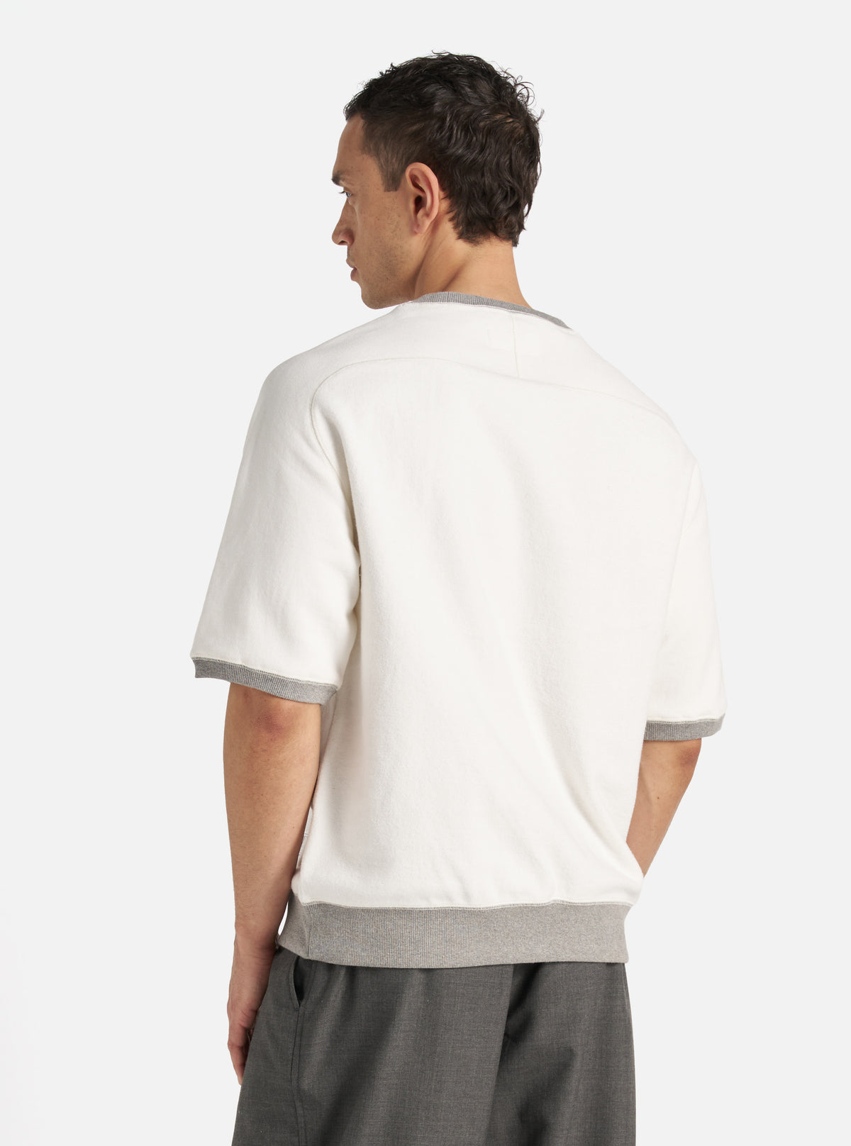 Universal Works Short Sleeve Crew in Ecru Brush Back Sweat